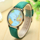 Unisex Globetrotter Travel Around the World Quartz Wristwatch Leather Band