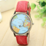 Unisex Globetrotter Travel Around the World Quartz Wristwatch Leather Band